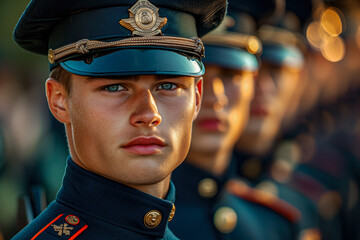 Group of Men in Uniform Standing Together - obrazy, fototapety, plakaty