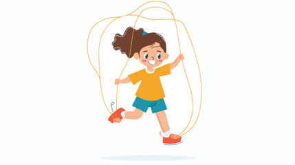 child girl jumping rope vector illustration flat vector - obrazy, fototapety, plakaty