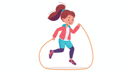 child girl jumping rope vector illustration flat vector - obrazy, fototapety, plakaty