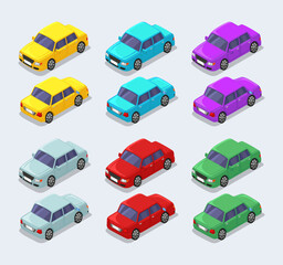 Set of Isometric Sedan Car with Some Colors