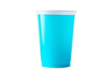 Blue Cup With White Lid on White Background. On a White or Clear Surface PNG Transparent Background.