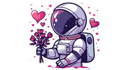 Cartoon astronaut with a bouquet of flowers Cute vector