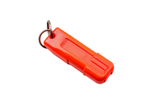 Red Plastic Keychain With Metal Hook. On a White or Clear Surface PNG Transparent Background.