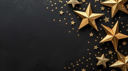 Golden stars scattered on a black background with a festive vibe