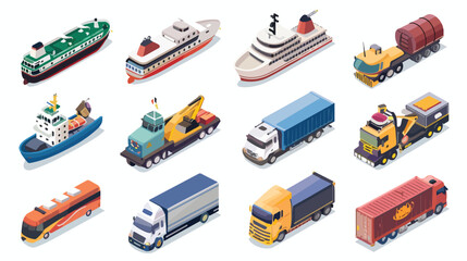 Different types of transport cartoon icons