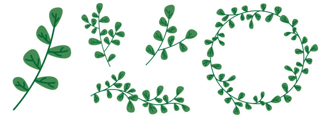 cute green vine vector, leaves foliage icon - obrazy, fototapety, plakaty