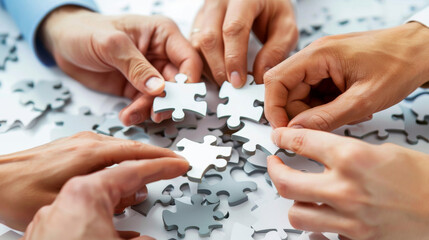 Putting together a jigsaw puzzle shows teamwork.