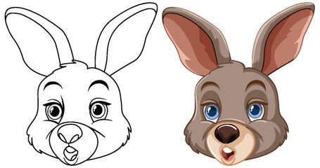 Illustration of a rabbit in two artistic stages. - 780328332