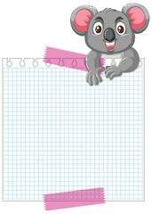 Cute koala peeking over a blank notepad - 780328353