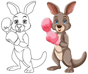 From sketch to color, a kangaroo with boxing gloves - 780328519