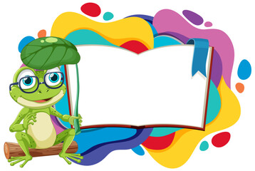 Cheerful frog presenting an open blank book - 780328571
