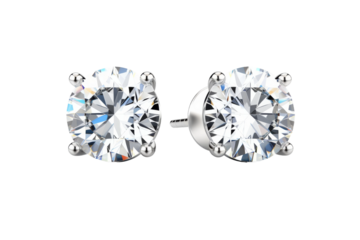 Shimmering Diamond Earrings on White Background. On a White or Clear Surface PNG Transparent Background.