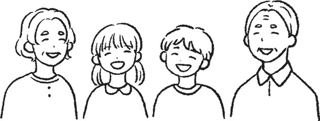 笑顔の家族のイラスト　祖父母と孫