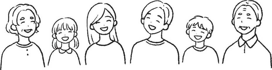 笑顔の家族のイラスト　二世帯