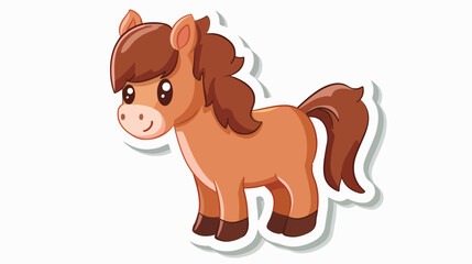 Cute cartoon brown pony horse. Sticker or toy for kid - obrazy, fototapety, plakaty