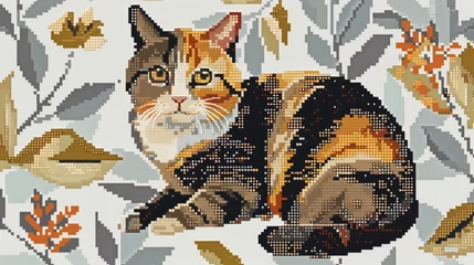 Fotobehang Cat Cross Stitch Wallpaper © TY