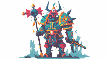 Fantasy knight character vector in flat style design.
