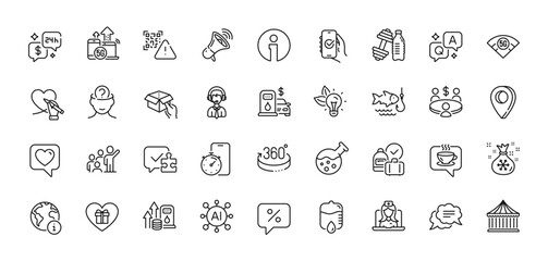 Carousels, Drop counter and Heart line icons pack. AI, Question and Answer, Map pin icons. Approved app, Psychology, Fishing web icon. Telemedicine, Internet, Text message pictogram. Vector