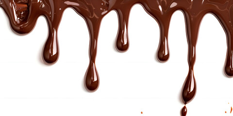 melt chocolate dripping line from the top, isolated on white background 