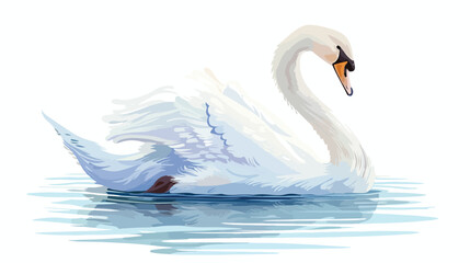 Cartoon beauty swan floats on river flat vector isolated