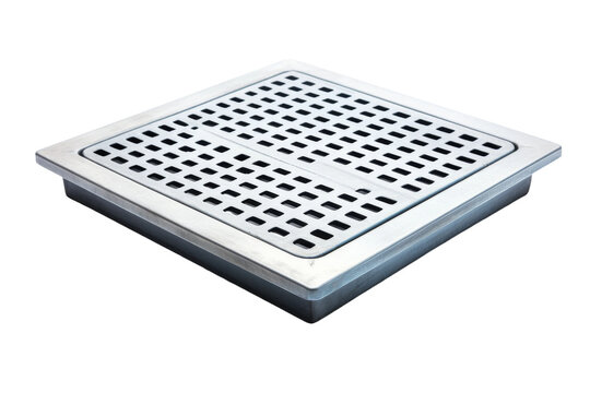 Square Metal Floor Grate on White Background. On a White or Clear Surface PNG Transparent Background.