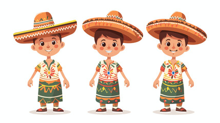 Cartoon boy wearing Mexican dress flat vector isolated