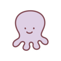 Cute octopus icon. Hand drawn illustration of a sea animal isolated on a white background. Kawaii sticker. Vector 10 EPS.