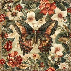 Floral and butterfly tapestry, splendidly exotic, rich texture, gentle light, detailed focus, wide angle , 8K , high-resolution, ultra HD,up32K HD
