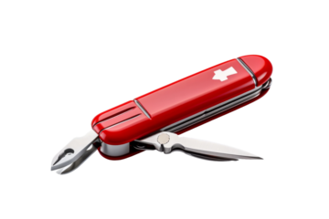 Swiss Army Knife With Red Case. On a White or Clear Surface PNG Transparent Background.