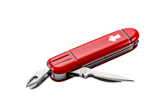 Swiss Army Knife With Red Case. On a White or Clear Surface PNG Transparent Background.