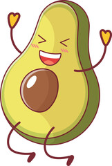 Cute avocado cartoon character in Hand drawn kawaii style. - obrazy, fototapety, plakaty