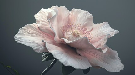 This is a beautiful 3D rendering of a pink hibiscus flower. The petals are soft and delicate, and the flower is set against a dark background.