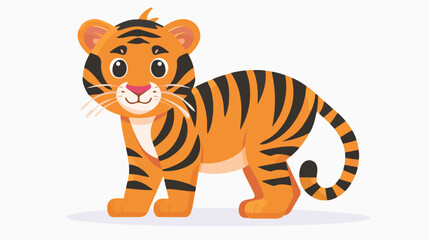 Obraz na płótnie Canvas Cute tiger cartoon flat vector isolated on white background