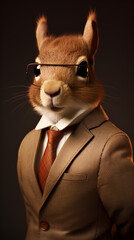 A cool and smart squirrel in a tailored suit with a modern twist