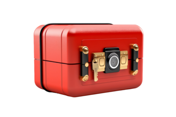 Red Box With Camera Attachment. On a White or Clear Surface PNG Transparent Background.