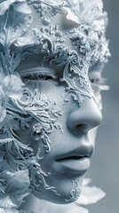 Captivating Sculptural Ice Visage Ethereal Digital Art Study of Feminine Elegance and Emotion