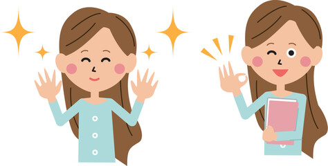 ポップな大学生　喜び成功2ポーズ　女性　上半身