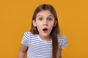 Portrait of surprised girl on yellow background