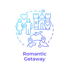 Romantic getaway blue gradient concept icon. Honeymoon destinations. Travel for two. Love trip. Round shape line illustration. Abstract idea. Graphic design. Easy to use in application