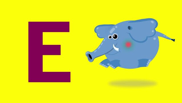 E letter big color like elephant cartoon animation. Animal loop. Educational serie with bold style character for children. Good for education movies, presentation, learning alphabet, etc...