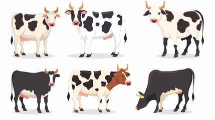 Cartoon cow collection isolated on white background fl