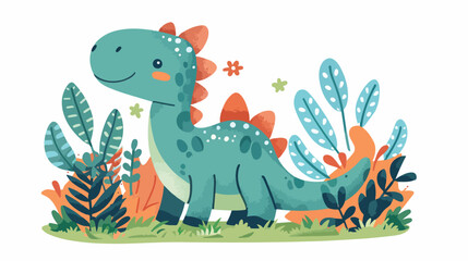 Cartoon cute dinosaur flat vector isolated on white background