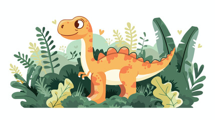 Cartoon cute dinosaur in the jungle flat vector isolated