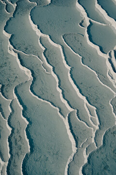 Interesting shapes of Pamukkale thermal pool from above