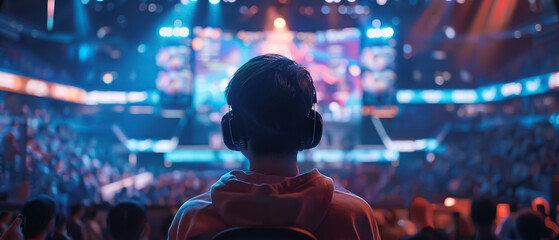 E-sports tournament with gamers competing in a high-energy arena - obrazy, fototapety, plakaty