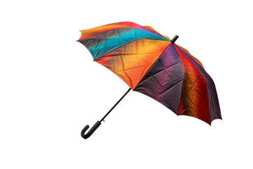 Colorful Umbrella With Black Handle on White Background. On a White or Clear Surface PNG Transparent Background.