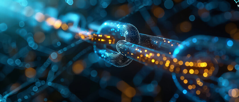 Render of a blockchain encryption process with minimalist icons in a network diagram - Powered by Adobe