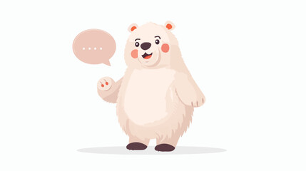 Cartoon little polar bear with speech bubble flat vector
