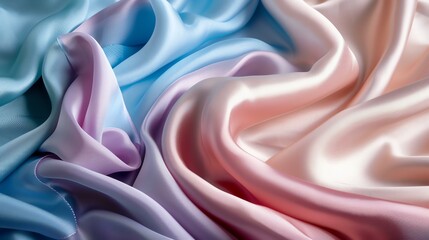 Gradient color silk fabric. Pastel color silk fabric with pleats. Abstract background.