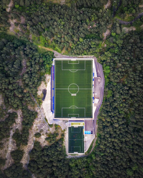 Aerial view of soccer field, Andorra.